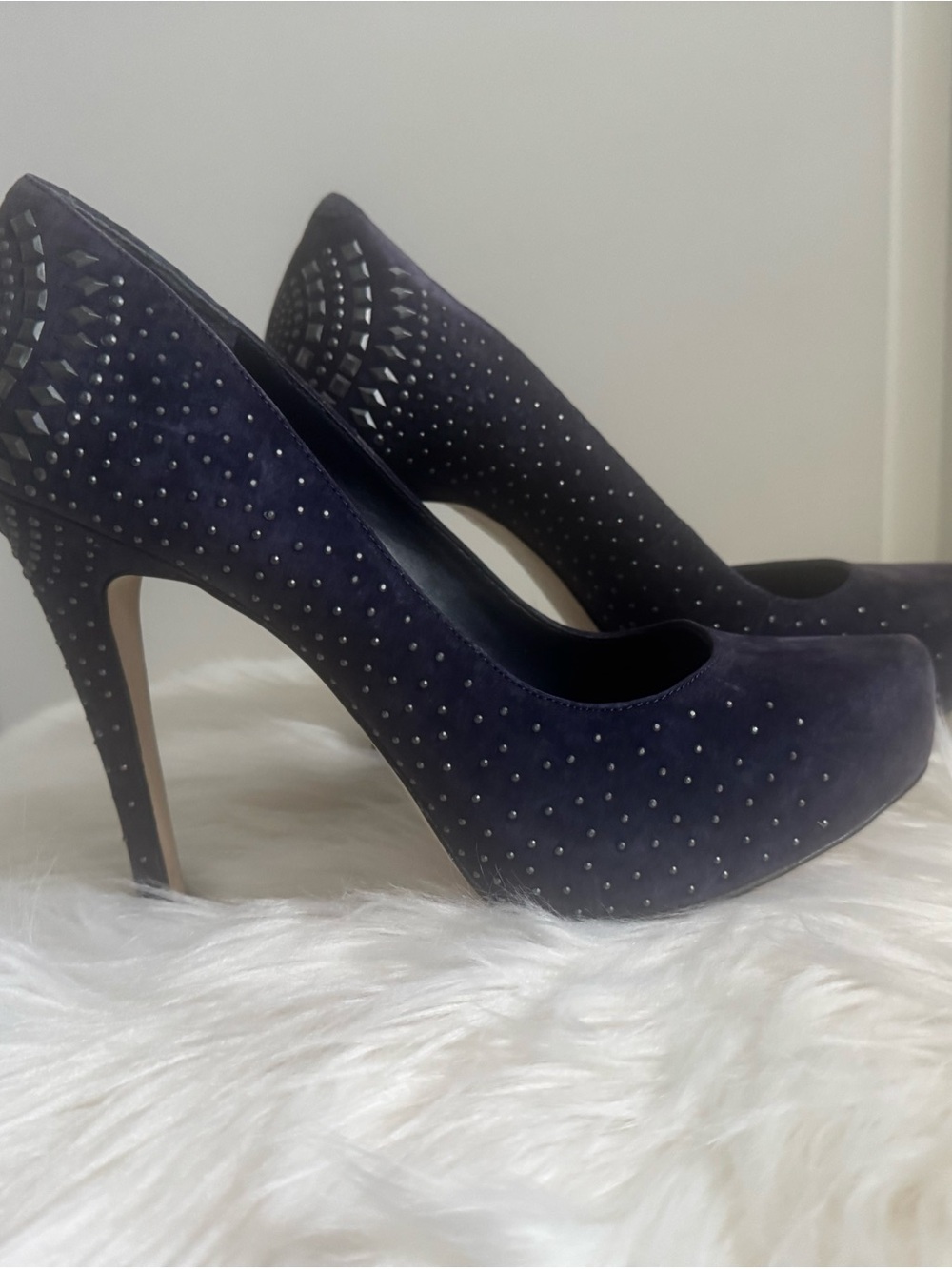 BCBG Navy Suede Studded Platform Pumps